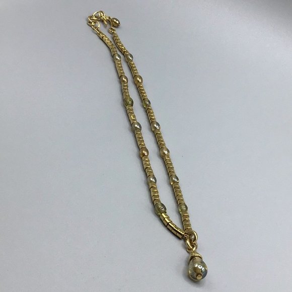Signed MONET 1990s Gold Tone Necklace Strung On Chain Glass Bead Drop Shaped - Picture 5 of 14